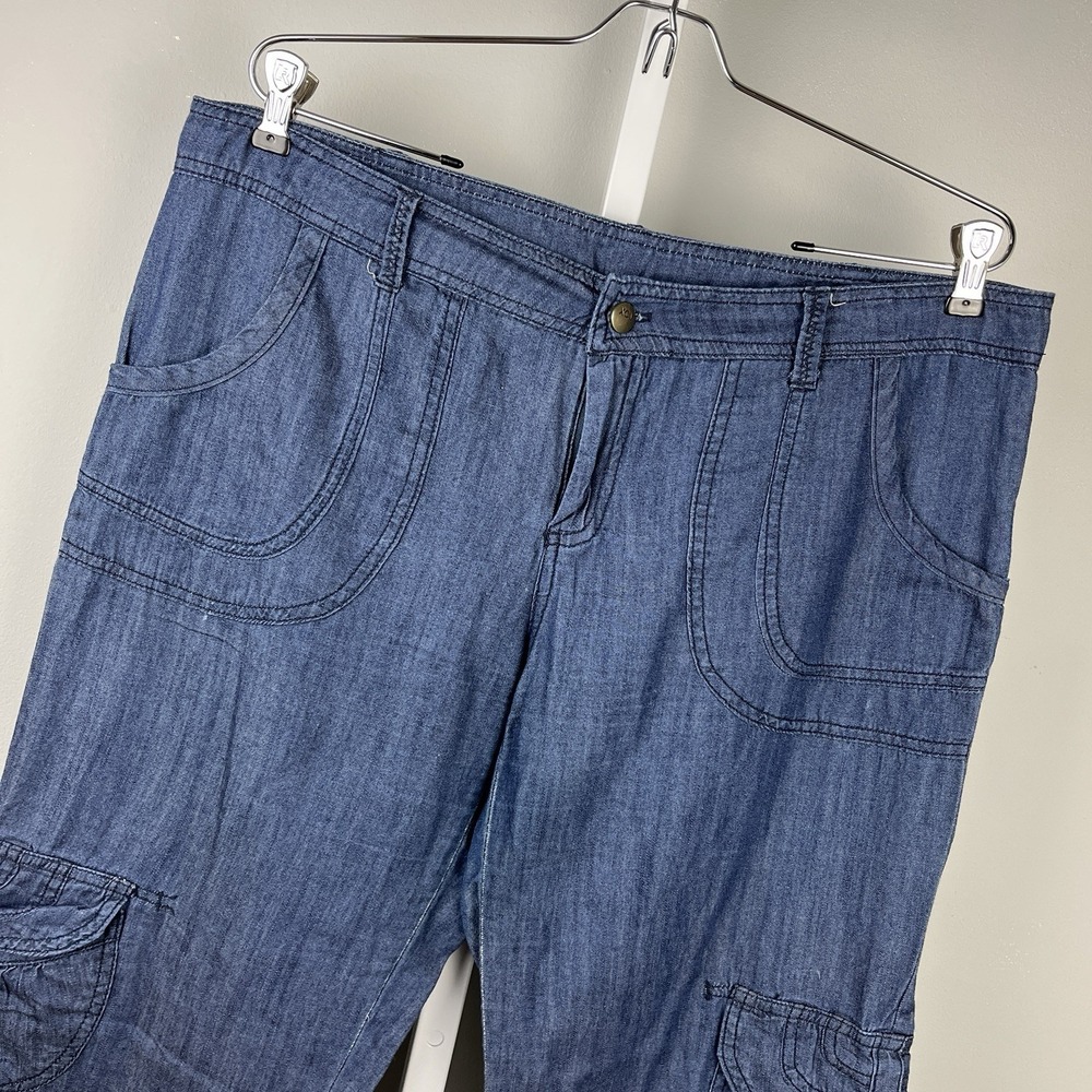 XCVI Cargo Pants Womens L Blue Cotton Chambray Lightweight Coastal Breezy
